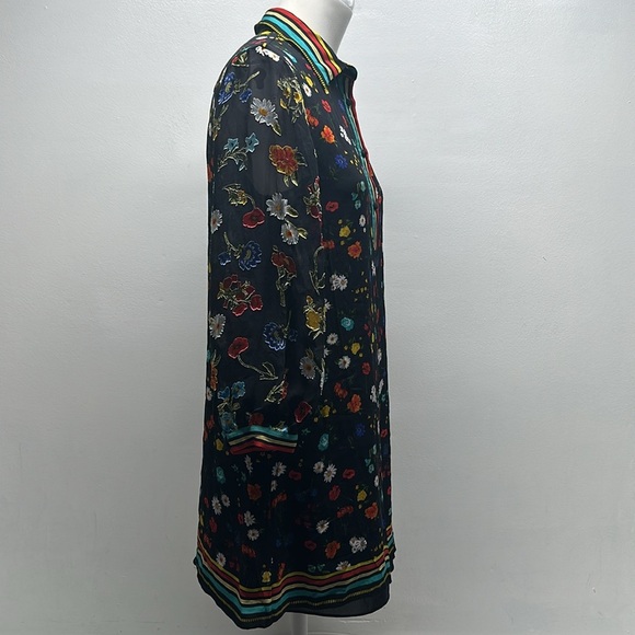 Alice & Olivia Lalita Dress Collared Blouson Botanical Ditsy Floral Black Small - Picture 6 of 10